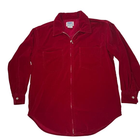 Vintage 90s SOHO Compagnie Red Zip Up Soft Cotton Shirt Jacket Women’s Large - Picture 2 of 8